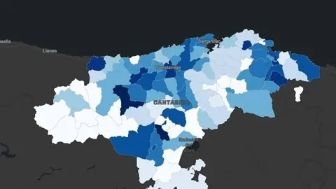 Tasa de incidencia acumulada de COVID-19 en los municipios de Cantabria