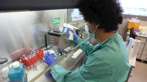 Un bi&oacute;logo trabaja en un laboratorio del Centro de Biolog&iacute;a Molecular Severo Ochoa en el Campus de Cantoblanco de la Universidad Aut&oacute;noma durante el tercer d&iacute;a de su reapertura. En Madrid (Espa&ntilde;a), a 20 de mayo de 2020.