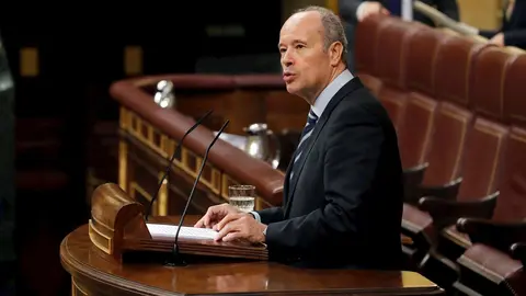 El ministro de Justicia, Juan Carlos Campo, durante su intervenci&oacute;n en el debate de convalidaci&oacute;n o derogaci&oacute;n de los reales decretos-leyes este mi&eacute;rcoles en el Congreso. , en Madrid (Espa&ntilde;a), a 13 de mayo de 2020.