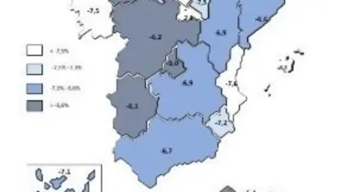 Ca&iacute;da del PIB de las CC.AA en 2020