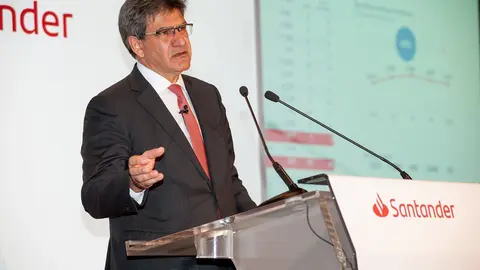 El consejero delegado de Banco Santander, Jos&eacute; Antonio &Aacute;lvarez, durante la presentaci&oacute;n de resultados del primer trimestre de 2020.
