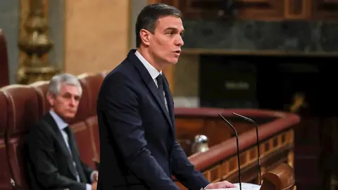 El presidente del Gobierno, Pedro S&aacute;nchez, durante su intervenci&oacute;n en el Pleno del Congreso