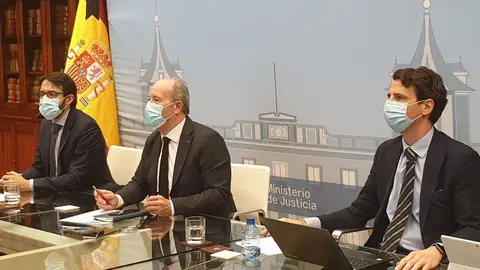El ministro de Justicia, Juan Carlos Campo, en la reuni&oacute;n de la Comisi&oacute;n de Coordinaci&oacute;n de Crisis del covid-19 en la Administraci&oacute;n de Justicia, el 5 de junio de 2020.