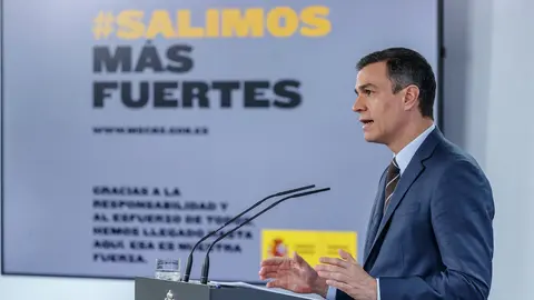 El presidente del Gobierno, Pedro S&aacute;nchez, lleva a cabo una rueda de prensa, en Madrid (Espa&ntilde;a) a 7 de junio de 2020.