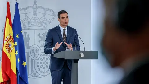 El presidente del Gobierno, Pedro S&aacute;nchez, lleva a cabo una rueda de prensa, en Madrid (Espa&ntilde;a) a 7 de junio de 2020.