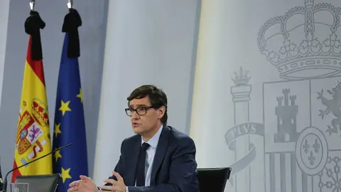 El ministro de Sanidad, Salvador Illa, comparece en rueda de prensa posterior al Consejo de Ministros extraordinario de car&aacute;cter no presencial. En Moncloa, Madrid (Espa&ntilde;a), a 5 de junio de 2020.