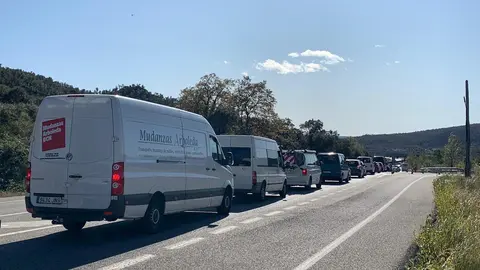 Retenciones en la carretera N-II en La Jonquera (Girona) tras el corte de Tsunami Democr&agrave;tic