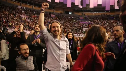El secretario general de Podemos y vicepresidente segundo del Gobierno, Pablo Iglesias, durante el Congreso de Vistalegre II en 2017