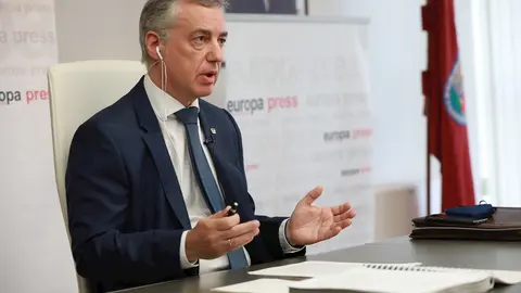 El lehendaki del Gobierno Vasco, I&ntilde;igo Urkullu, durante uno de los encuentros digitales de Europa Press, en Vitoria-Gasteiz, &Aacute;lava