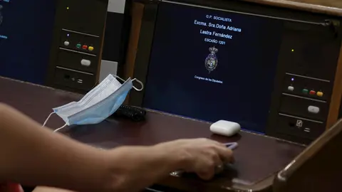 Imagen del esca&ntilde;o de la portavoz del PSOE, Adriana Lastra, en el Pleno del Congreso