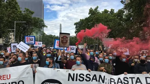 Concentraci&oacute;n de trabajadores de Nissan en el centro de Barcelona, el 18 de junio de 2020.