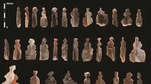 Conjunto de figuritas de s&iacute;lex descubierto en la excavaci&oacute;n de Kharaysin, en Jordania