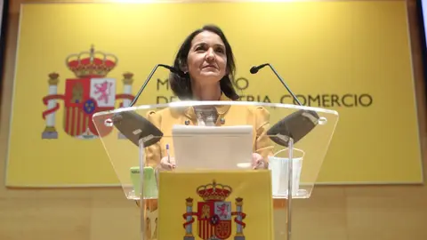 La ministra de Industria, Comercio y Turismo, Reyes Maroto, durante su intervenci&oacute;n en la presentaci&oacute;n de la nueva campa&ntilde;a de promoci&oacute;n de Espa&ntilde;a para atraer a los turistas internacionales.