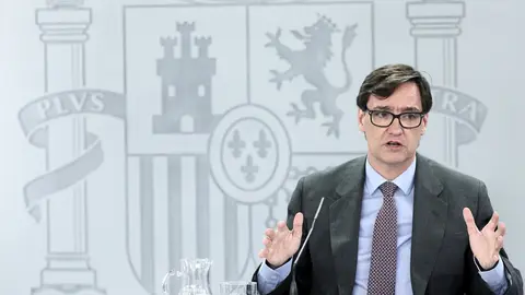 El ministro de Sanidad, Salvador Illa, comparece en rueda de prensa posterior al Consejo de Ministros celebrado en Moncloa, Madrid (Espa&ntilde;a), a 14 de julio de 2020.