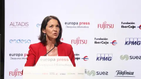 La ministra de Industria, Comercio y Turismo, Reyes Maroto, durante su intervenci&oacute;n en un Desayuno Informativo Europa Press celebrado en Espacio Villanueva, Madrid (Espa&ntilde;a), a 22 de julio de 2020.