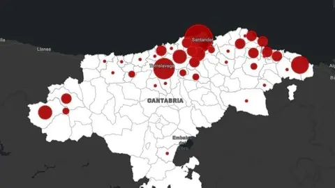 Mapa de casos activos en Cantabria