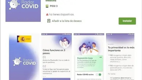 Pantallazo app Radar Covid