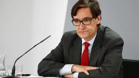 El ministro de Sanidad, Salvador Illa, durante su comparecencia ante los medios tras la Conferencia multisectorial. En Madrid, (Espa&ntilde;a), a 27 de agosto de 2020.