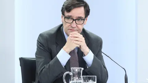 El ministro de Sanidad, Salvador Illa, en una rueda de prensa en la Moncloa