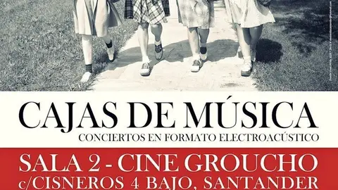 Cartel del ciclo Cajas de M&uacute;sica 2020, en el que actuar&aacute;n Hendrik Rover (Santander), Juan Zelada (Madrid), David DeLlera (Santander), Paul Zinnard (Palma de Mallorca), Julio Bustamante (Valencia), Willie Winnie (Ferrol) y Xabi (Se&ntilde;or No, San Sebasti&aacute;n).