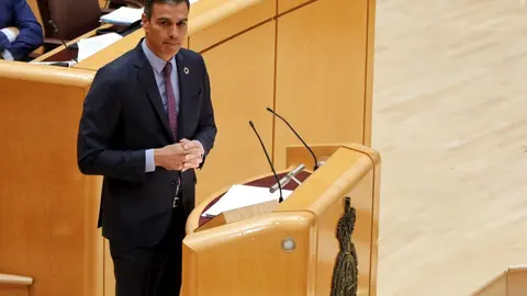 El presidente del Gobierno, Pedro S&aacute;nchez, comparece ante el Pleno del Senado, tras el par&oacute;n estival, en Madrid (Espa&ntilde;a), a 8 de septiembre de 2020. 