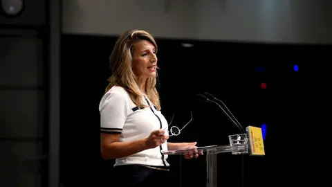 La ministra de Trabajo y Econom&iacute;a Social, Yolanda D&iacute;az, ofrece una rueda de prensa posterior a su reuni&oacute;n con las entidades m&aacute;s representativas del Trabajo Aut&oacute;nomo, de la Econom&iacute;a Social y de la Responsabilidad social de las Empresas.