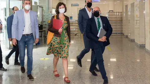 Alcaldes de Torrelavega y Santo&ntilde;a con consejero de Sanidad y directora de Salud P&uacute;blica