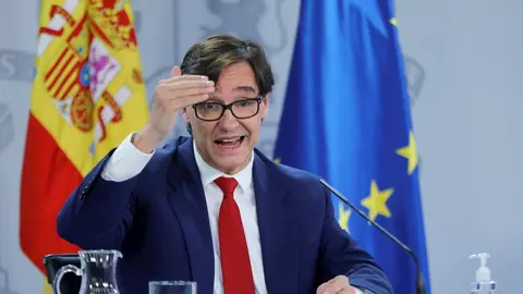 El ministro de Sanidad, Salvador Illa, comparece en rueda de prensa telem&aacute;tica en Moncloa, para informar de la evoluci&oacute;n de la COVID-19, en Madrid (Espa&ntilde;a), a 28 de septiembre de 2020.