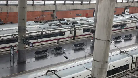 Varios trenes estacionados en la estaci&oacute;n de Atocha
