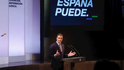 El presidente del Gobierno, Pedro S&aacute;nchez, ofrece una conferencia bajo el t&iacute;tulo 'Espa&ntilde;a puede. Recuperaci&oacute;n, Transformaci&oacute;n, Resiliencia' en la Casa de Am&eacute;rica, en Madrid (Espa&ntilde;a) a 31 de agosto de 2020.
