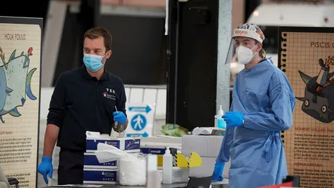 Recinto Ferial de Navarra, en Pamplona, donde el Departamento de Salud del Gobierno de Navarra realiza pruebas PCR de detecci&oacute;n del Covid-19.