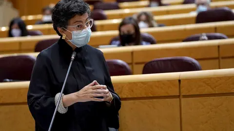 La ministra de Asuntos Exteriores, Uni&oacute;n Europea y Cooperaci&oacute;n, Arancha Gonz&aacute;lez Laya, durante su intervenci&oacute;n en una sesi&oacute;n de control al Gobierno en el Senado, en Madrid (Espa&ntilde;a), a 22 de septiembre de 2020. El Ejecutivo responde, entre otras, a cuestio