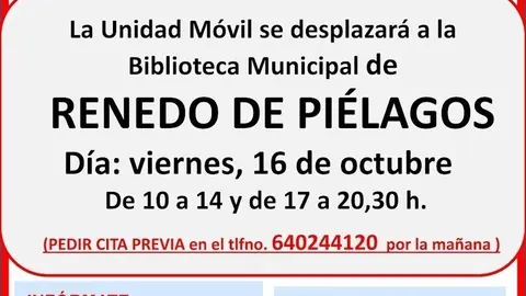 Cartel jornada de donaci&oacute;n de sangre en Renedo (Pi&eacute;lagos)