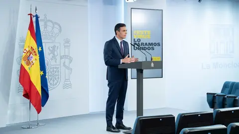 El presidente del Gobierno, Pedro S&aacute;nchez, en Moncloa