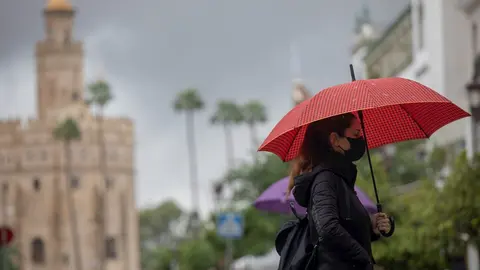 Una mujer bajo siu paraguas durante una jornada de lluvia. En Sevilla (Andaluc&iacute;a, Espa&ntilde;a), a 22 de octubre de 2020.