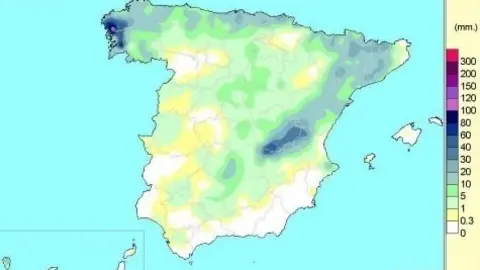 Precipitaciones acumuladas en Espa&ntilde;a desde que comenz&oacute; el a&ntilde;o hidrol&oacute;gico el pasado 1 de octubre de 2020 hasta el 3 de noviembre de 2020