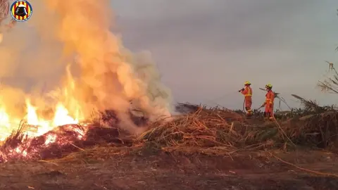 Un incendio afecta a una zona de matorrales junto a la v&iacute;a del tren en la localidad valenciana de Xeraco (Valencia)