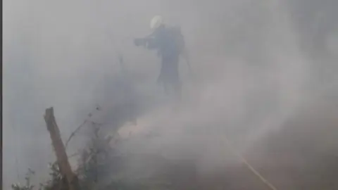 Bomberos en un incendio forestal en Riotuerto