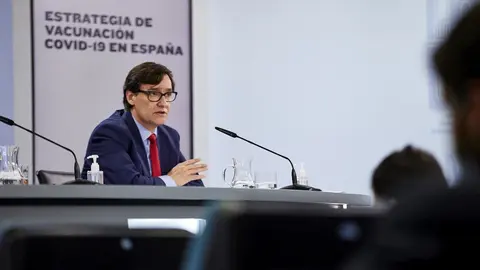 El ministro de Sanidad, Salvador Illa, interviene durante una rueda de prensa posterior al Consejo de Ministros celebrado en Moncloa, Madrid (Espa&ntilde;a), a 24 de noviembre de 2020.
