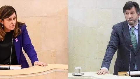 La presidenta del PP, Mar&iacute;a Jos&eacute; S&aacute;enz de Buruaga, y el portavoz de Vox, Crist&oacute;bal Palacio