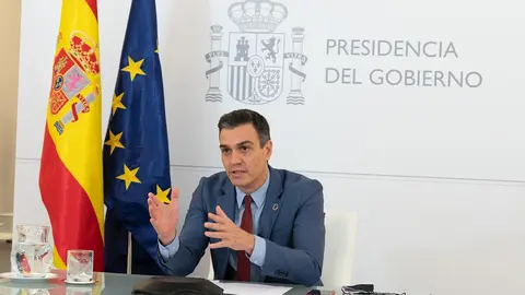 El presidente del Gobierno, Pedro S&aacute;nchez, participa por videoconferencia en el Foro de Pol&iacute;tica Exterior de la Fundaci&oacute;n K&ouml;rber, en Madrid (Espa&ntilde;a), a 24 de noviembre de 2020.