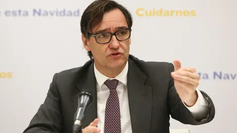 El ministro de Sanidad, Salvador Illa, durante la presentaci&oacute;n de la campa&ntilde;a publicitaria del Ministerio de Sanidad para esta Navidad