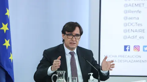 El ministro de Sanidad, Salvador Illa durante una rueda de prensa convocada ante los medios posterior al Consejo de Ministros, en La Moncloa, Madrid, (Espa&ntilde;a), a 12 de enero de 2021.