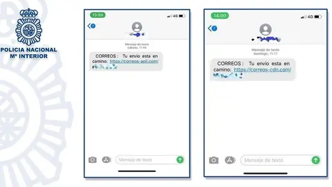 Imagen del ciberataque mediante 'smishing' que suplanta a Correos
