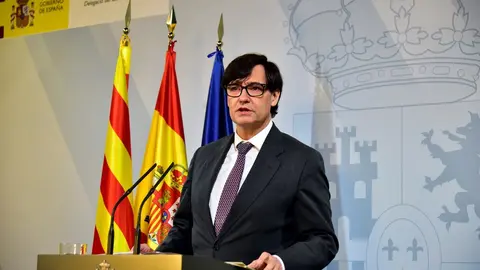 El ministro de Sanidad, Salvador Illa, interviene durante una comparecencia convocada ante los medios para hacer seguimiento de la pandemia por Covid-19, en Barcelona, Catalunya, (Espa&ntilde;a), a 16 de enero de 2021.
