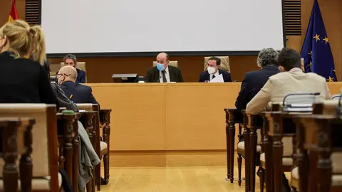 El vicepresidente primero de la Comisi&oacute;n, David Cerqueiro (1i), el presidente, Joseba Andoni Agirretxea (2i) y la vicepresidenta segunda, Mar&iacute;a Jos&eacute; Garc&iacute;a-Pelayo (4I) durante la comisi&oacute;n de Agricultura, Pesca y Alimentaci&oacute;n en el Congreso