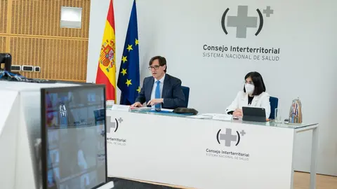 Salvador Illa y carolina Darias durante el Consejo Interterritorial del Sistema Nacional de Salud el 4 de enero de 2020.