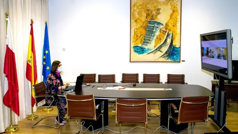 La consejera de Presidencia, Interior, Justicia y Acci&oacute;n Exterior, Paula Fern&aacute;ndez, interviene en un encuentro telem&aacute;tico sobre mediaci&oacute;n