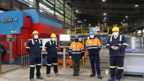 Pedro Azpiazu, Arantxa Tapia y Jos&eacute; Antonio Jainaga en Sidenor Basauri