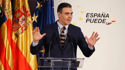 El presidente del Gobierno de Espa&ntilde;a, Pedro S&aacute;nchez, interviene en un acto en Arag&oacute;n (Espa&ntilde;a), a 22 de enero de 2021